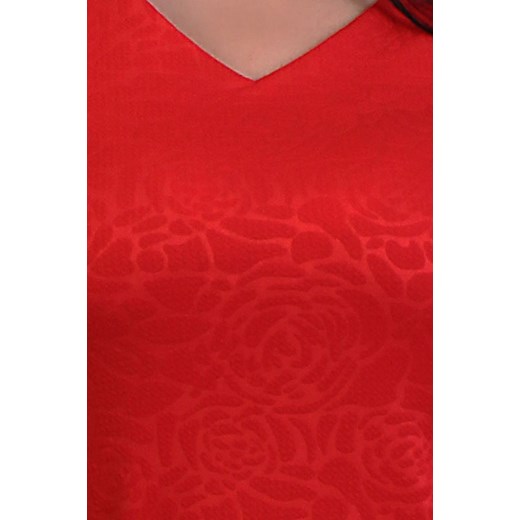 Sukienka dzianinowa w wytłaczane kwiaty FLORA, czerwona   48 Oscar Fashion