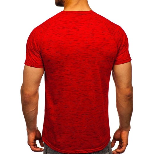 Czerwony t-shirt męski Denley z krótkim rękawem bawełniany 