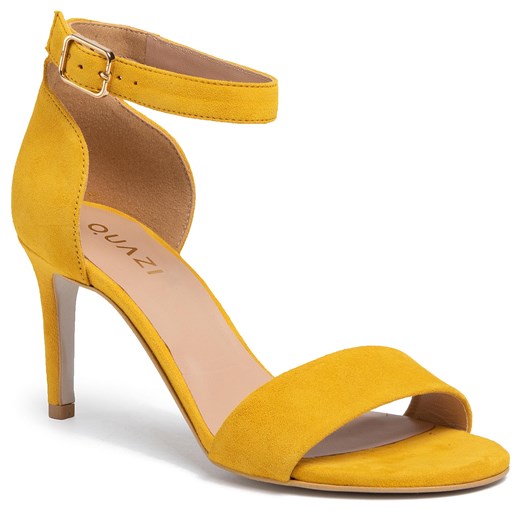 Sandały damskie eleganckie żółte na obcasie na wysokim z klamrą 