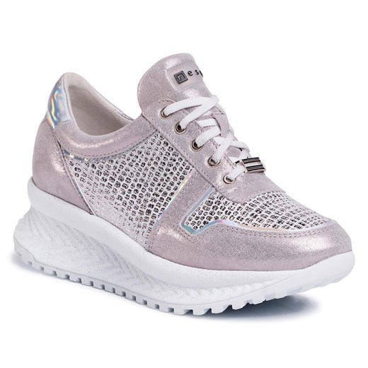 Buty sportowe damskie srebrne sneakersy młodzieżowe gładkie na platformie 