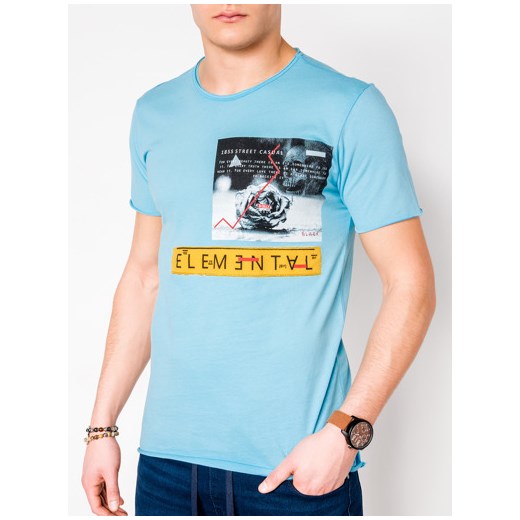 T-shirt męski z nadrukiem S985 - błękitny