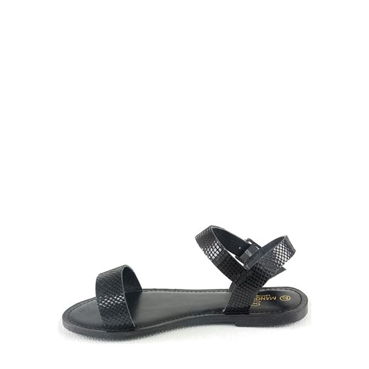 Sandały damskie Manoukian Shoes czarne na lato na płaskiej podeszwie z klamrą skórzane bez obcasa 