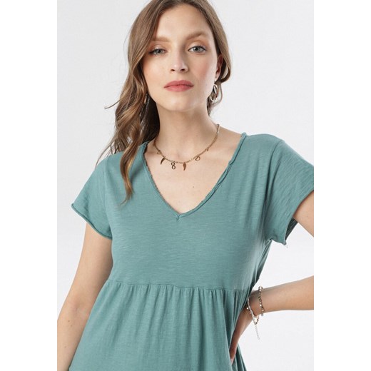 Sukienka Born2be z dekoltem w serek zielona oversize dzienna
