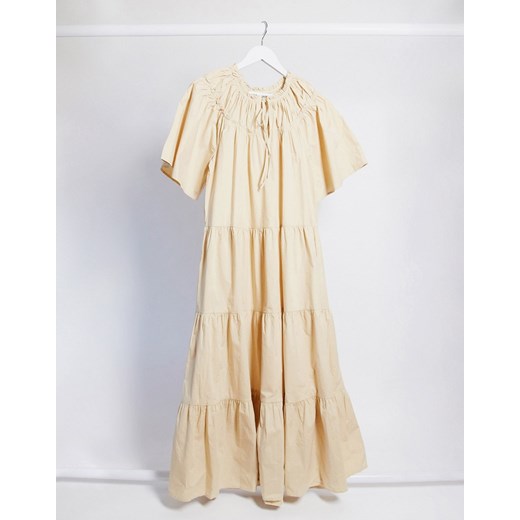 Topshop — Piaskowa luźna sukienka midi-Neutralne