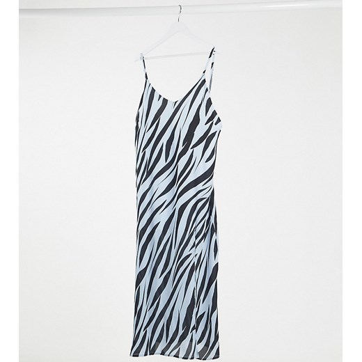 Another Reason Plus – Sukienka maxi na ramiączkach z rozcięciem i nadrukiem w tygrysie paski-Wielokolorowy