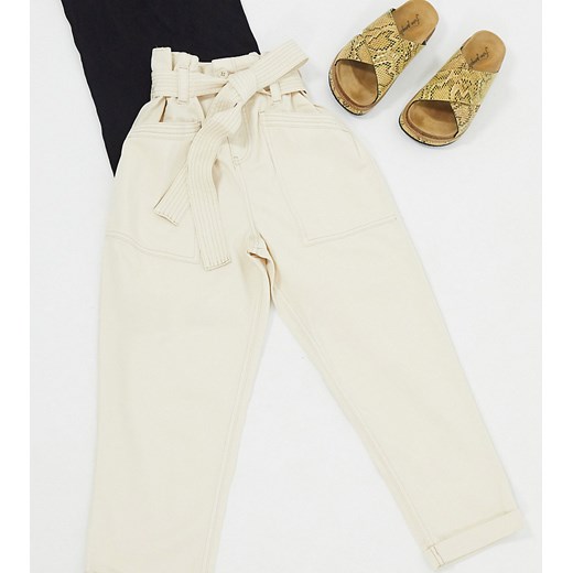 Topshop Petite – Spodnie w stylu utility w kolorze ecru-Biały