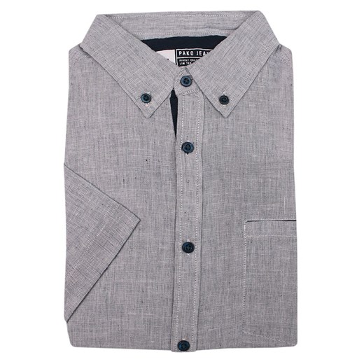 Szara Koszula Męska Bawełniana -PAKO JEANS- Casualowa, Krótki Rękaw, Melanżowa, z Kieszonką KSKCPJNS6ERNI Pako Jeans XL JegoSzafa.pl