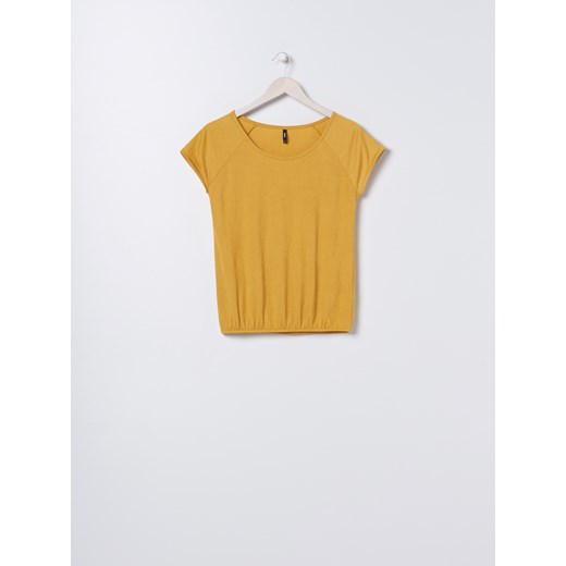 Bluzka damska żółta Sinsay bez wzorów z krótkim rękawem z okrągłym dekoltem 