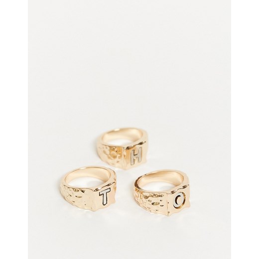 ASOS DESIGN – Zestaw 3 pierścionków w kolorze złotym tworzących łącznie napis HOT  asos S / M Asos Poland