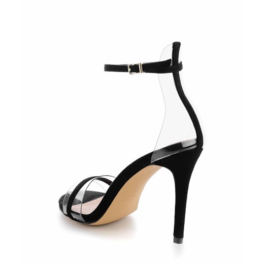 Czarne sandały damskie Primamoda z klamrą skórzane eleganckie na wysokim obcasie na szpilce 