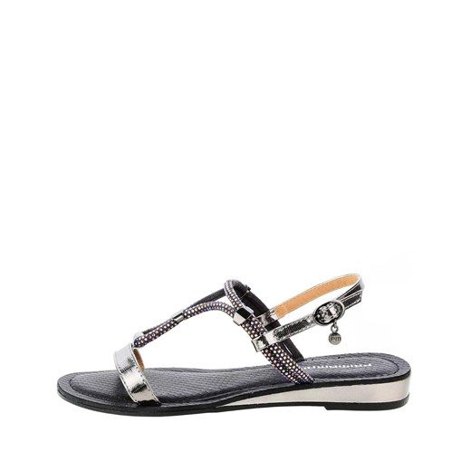 Czarne sandały ze srebnymi paskami na niskiej koturnie ALBAREDA Primamoda  38 