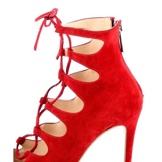 Czerwone sznurowane sandały ze skóry zamszowej