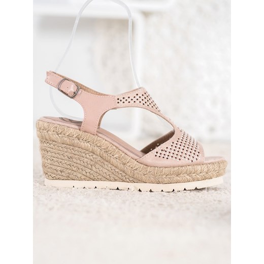 Espadryle damskie CzasNaButy z klamrą beżowe eleganckie na koturnie