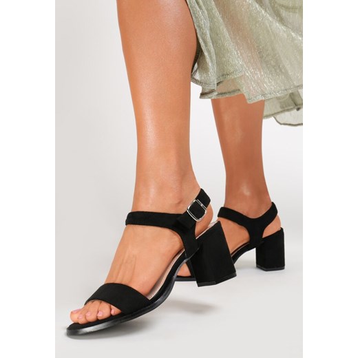 Czarne sandały damskie Renee na średnim obcasie bez wzorów eleganckie na lato 