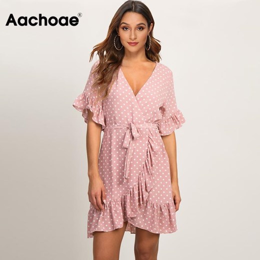 Aachoae Summer Dress 2020 Boho Style Beach Dress Fashion Short Sleeve V-neck Polka Dot A-line Party Dress Sundress Vestidos Aachoae  XXL AliExpress