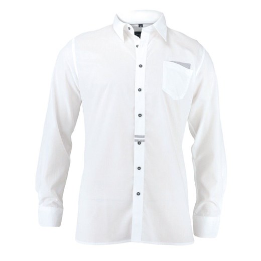 Biała Koszula Męska z Długim Rękawem, 100% Bawełna -CHIAO- Taliowana, Szare Wstawki, z Kieszonką KSDWCHIAOM601C ze sklepu JegoSzafa.pl w kategorii Koszule męskie - zdjęcie 87875177