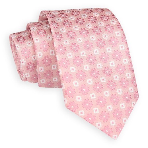 Pudrowy Różowy Elegancki Krawat -Angelo di Monti- 7 cm, Męski, Wzór Geometryczny KRADM1735  Angelo Di Monti  JegoSzafa.pl