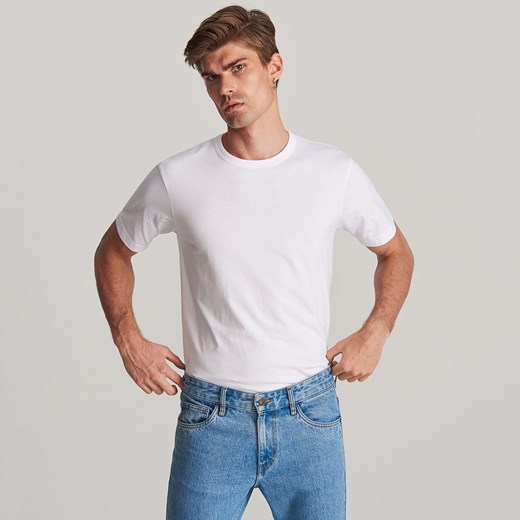 T-shirt męski biały Reserved z krótkim rękawem bez wzorów 