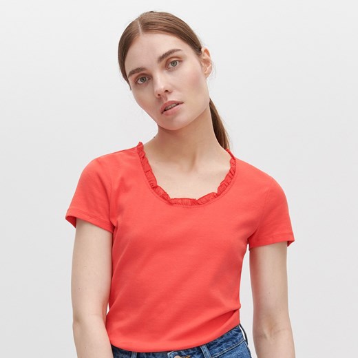 Reserved bluzka damska pomarańczowy z bawełny z krótkim rękawem 