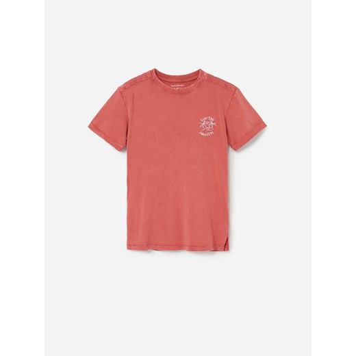Reserved - Bawełniany t-shirt z haftem - Różowy