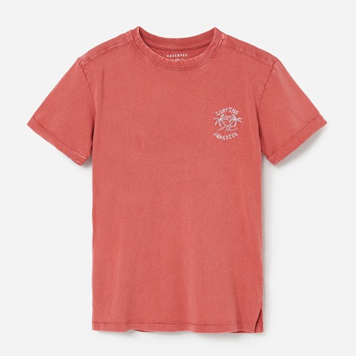 Reserved - Bawełniany t-shirt z haftem - Różowy