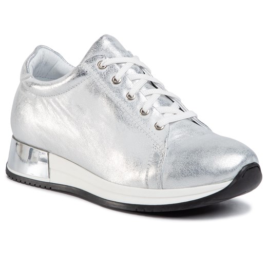 Buty sportowe damskie sneakersy w stylu młodzieżowym płaskie srebrne gładkie 