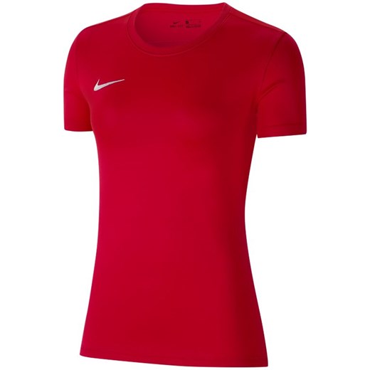 Bluzka damska czerwona Nike z okrągłym dekoltem z krótkimi rękawami w sportowym stylu 