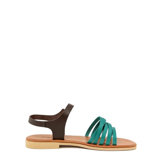 Skórzane sandały w kolorze ciemnobrązowo-turkusowym