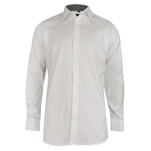 Biała Elegancka Koszula Męska z Długim Rękawem, 100% Bawełna -CHIAO- Taliowana, Granatowe Dodatki KSDWCHIAOM2031C ze sklepu JegoSzafa.pl w kategorii Koszule męskie - zdjęcie 88134669
