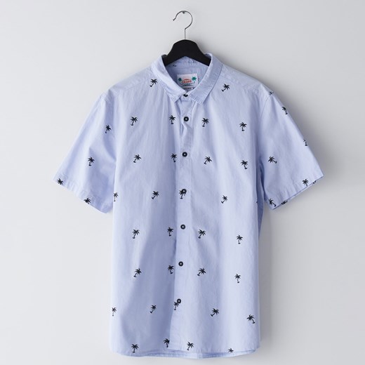Koszula męska Cropp niebieska z krótkim rękawem w abstrakcyjne wzory 