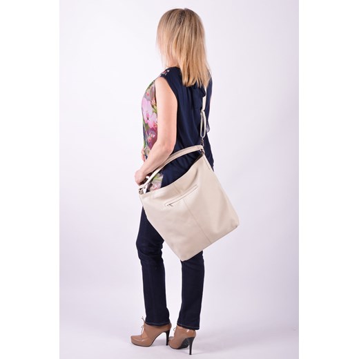 Shopper bag Designs Fashion bez dodatków beżowa na ramię skórzana 