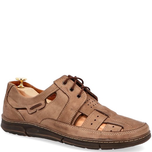 Skórzane buty na lato - KENT 600 BRĄZOWE ze sklepu Tymoteo.pl - sklep obuwniczy w kategorii Sandały męskie - zdjęcie 88235106
