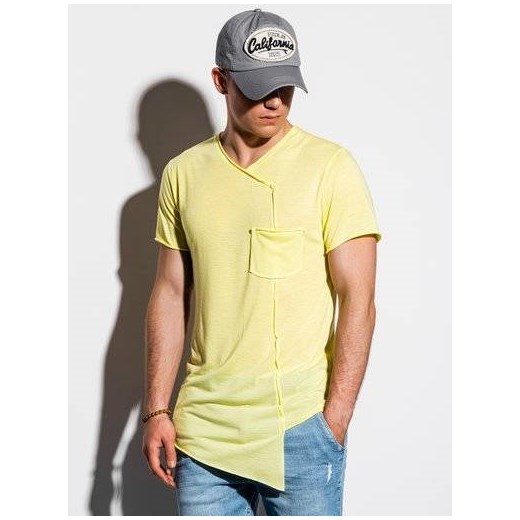T-shirt męski bez nadruku S1215 - żółty  Ombre L 