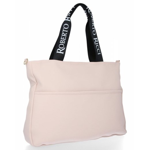 Shopper bag Roberto Ricci elegancka z kolorowym paskiem mieszcząca a8 