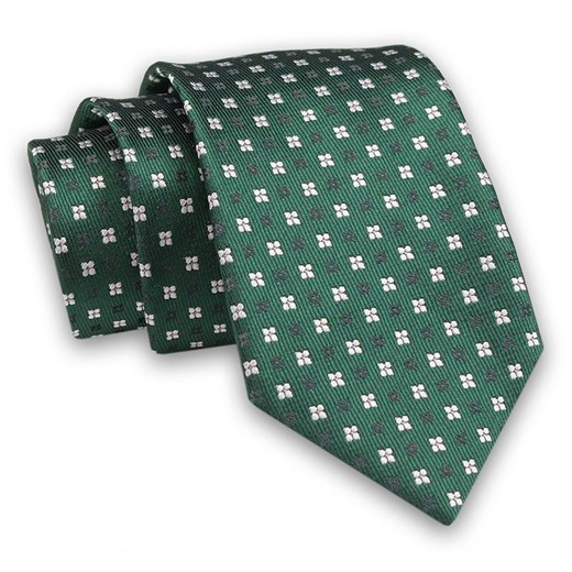 Zielony Elegancki Męski Krawat -ALTIES- 7cm, Klasyczny, w Drobny Kwiatki, Motyw Florystyczny KRALTS0470 Alties   JegoSzafa.pl