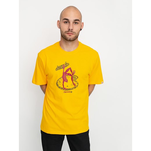 T-shirt męski Element żółty z krótkim rękawem w nadruki 