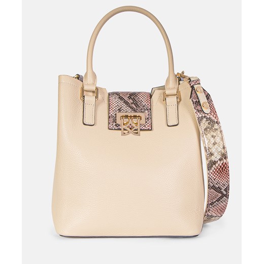 Shopper bag Kazar duża z kolorowym paskiem skórzana matowa na ramię elegancka 