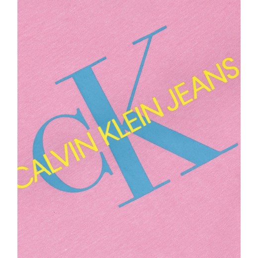 Różowa bluzka dziewczęca Calvin Klein z napisami z krótkim rękawem jeansowa 