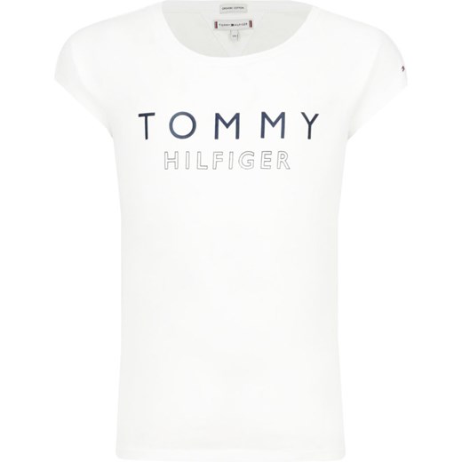 Bluzka dziewczęca Tommy Hilfiger z napisem z krótkim rękawem 