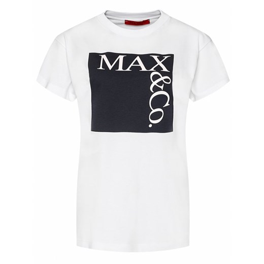 Bluzka damska Max & Co. biała wiosenna młodzieżowa z krótkimi rękawami z napisem 