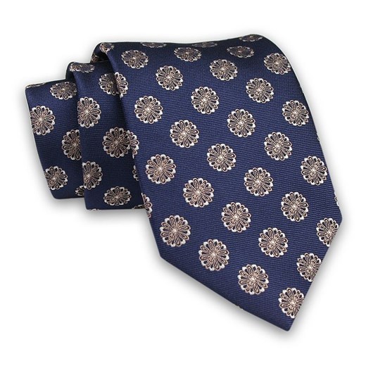 Granatowy Męski Krawat -Chattier- 8 cm, Klasyczny, Elegancki, w Beżowy Wzór Florystyczny KRCH1183 ze sklepu JegoSzafa.pl w kategorii Krawaty - zdjęcie 88747648
