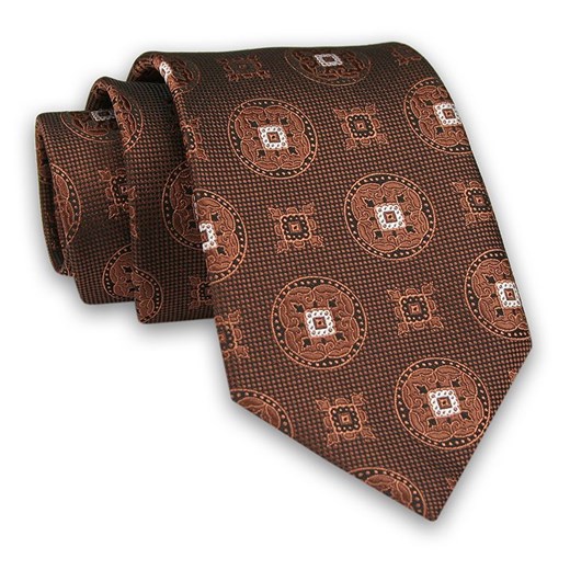 Miedziany Męski Krawat -Chattier- 8 cm, Klasyczny, Elegancki, Rudy, Wzór Geometryczny KRCH1170 ze sklepu JegoSzafa.pl w kategorii Krawaty - zdjęcie 88747659