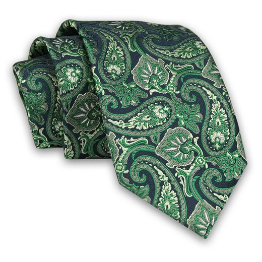Zielony Orientalny Męski Krawat -Chattier- 7 cm, Klasyczny, Elegancki, Butelkowa Zieleń, Paisley KRCH1184 Chattier   JegoSzafa.pl