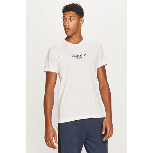 Calvin Klein t-shirt męski z napisem biały z krótkim rękawem 