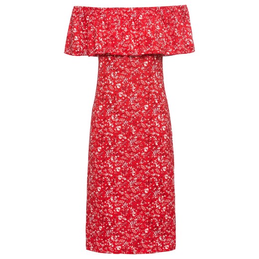 Sukienka czerwona Bonprix na spacer z krótkim rękawem w abstrakcyjnym wzorze 
