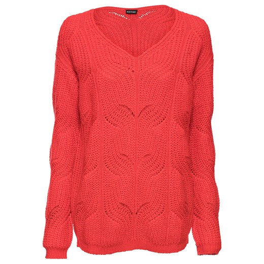 Sweter damski Bonprix w serek czerwony na zimę casual 