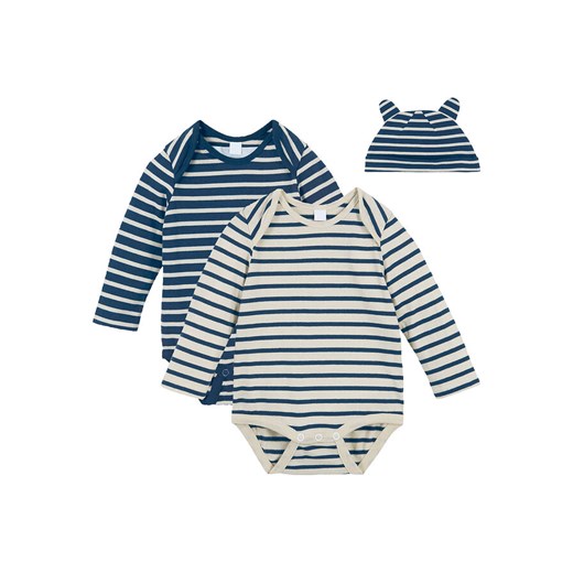 Body z długim rękawem + czapka (3 części), bawełna organiczna | bonprix