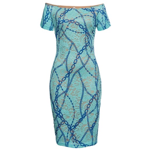 Sukienka niebieska Bonprix z dekoltem typu hiszpanka z krótkim rękawem casualowa z odkrytymi ramionami 