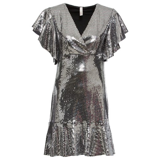 Sukienka Bonprix srebrna w cekiny mini z dekoltem w serek 