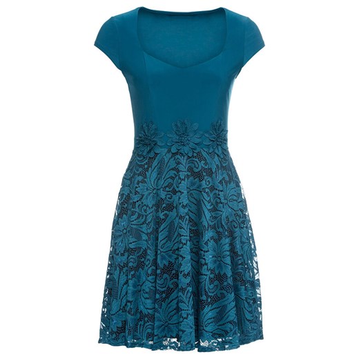 Sukienka Bonprix rozkloszowana w serek z krótkim rękawem niebieska 